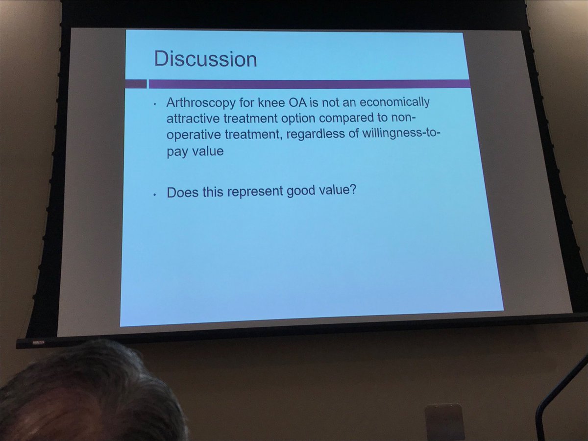 ProfDavidHunter's tweet image. Knee arthroscopy is still commonly used in the management of knee #osteoarthritis despite clear evidence of lack of efficacy and risk for harm.  Irrespective of willingness to pay this is not cost- effective @OARSI2019