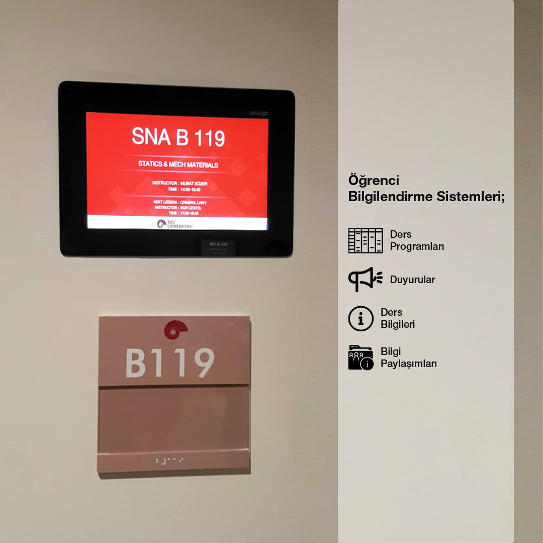 Koç Üniversitesi öğrenci bilgilendirme sistemleri ve kapı ekranları ile anında bilgi paylaşımı için Unisign'ı tercih etti. #kocuniversity #digitalsignage #unisign #displaysolutions #signage