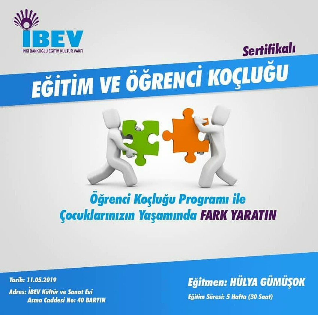 İbev Kültür ve Sanat Evi'nde Sertifikalı Eğitim ve Öğrenci Koçluğu eğitimi yapılacaktır. 
Öğrenci Koçluğu programı ile çocuklarınızın yaşamında FARK YARATIN. 
Kayıt için,
Detaylı Bilgi;
📞444 91 57
📩info@ibev.org.tr
#ibev #ibevkültürevi #bartin
