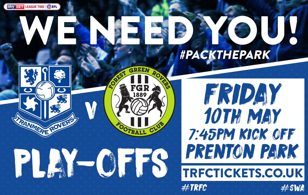 TROSC_TRFC's tweet image. Help us spread the word - how many times can we get this retweeted 

*** playoffs ***

This Friday at 7:45pm, live on @SkySports

@TranmereRovers v @FGRFC_Official 

Tickets available here 
trfctickets.co.uk
