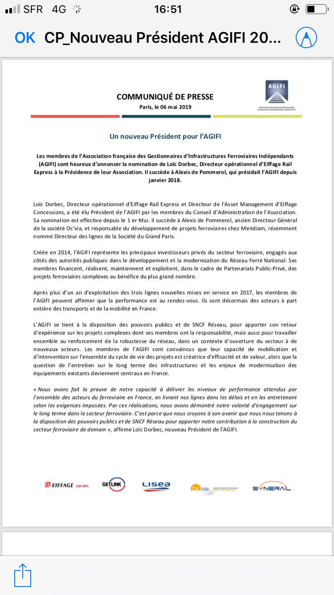AGIFIfrance's tweet photo. ⁦@AGIFIfrance⁩ change de Président! #Merci à Alexis de Pommerol et #Bienvenue à Loïc Dorbec #changement #continuité #LeRailAutrement https://t.co/qXGruwsyZc