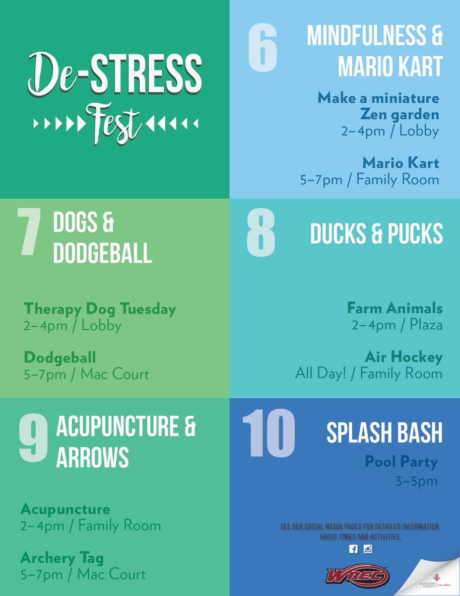 Chico State Sur Twitter It S Chicostate Destress Fest In Addition To Activities Hosted By Thewrec All Week The Zen Den Ii Bmu 301 Has Extended Hours 10 7 Whether It S Some Dodgeball
