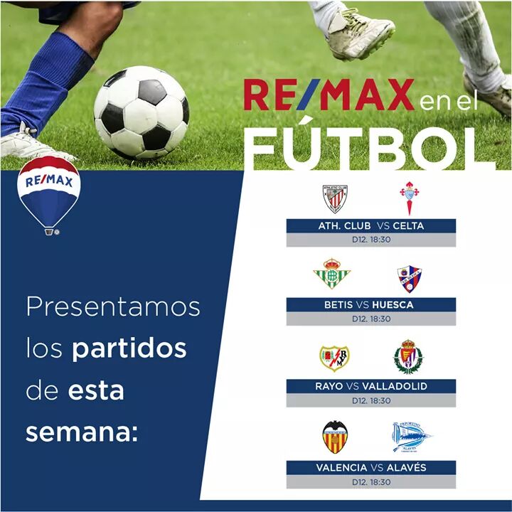¡La marca RE/MAX frente a millones de personas 🧐🧐! Echa un vistazo a los partidos en los que estaremos presentes esta semana ⚽️⚽️⚽️#remaxestasentucasa #remaxenelfutbol #franquiciasdeexito
#uneteafranquiciaremax