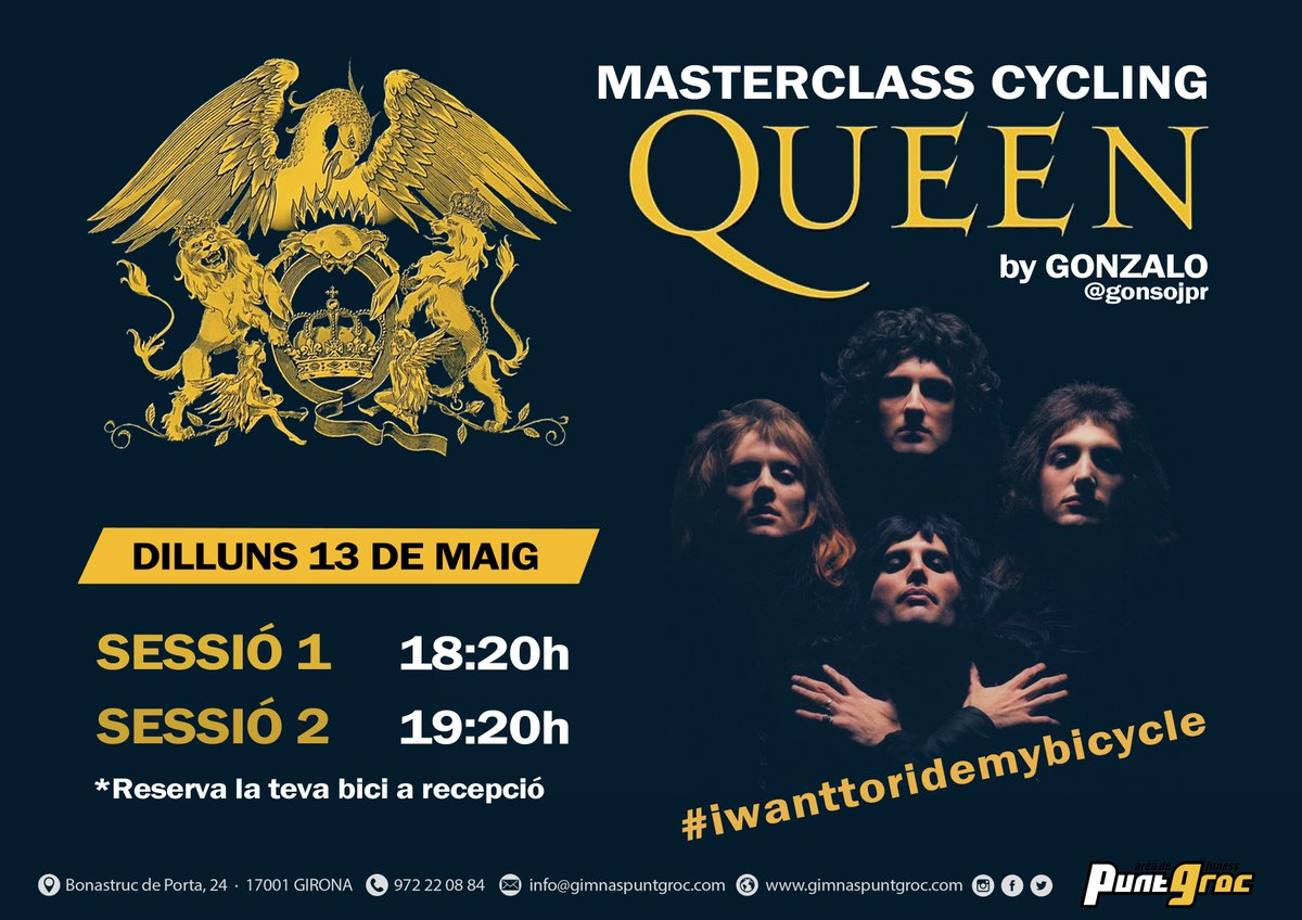 puntgroc's tweet photo. Dilluns dia 13 de maig, master class de cycling QUEEN FOREVER. Dues sessions: 18:20h i 19:20h a càrrec d'en Gonzalo. A pedalar!

#iwanttoridemybicycle #masterqueen #mastercycling #masterpuntgroc #fitnesspuntgroc #areadefitnesspuntgroc #boheamianrapsody #freddymercury https://t.co/52C4CwmZhy
