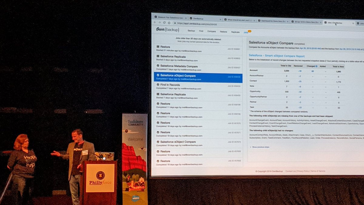 @matk62 and @GinaMarquesNJ showing us all how @OwnBackup can protect #Salesforce data. #PhillyForce19 #PF19 #ptw19