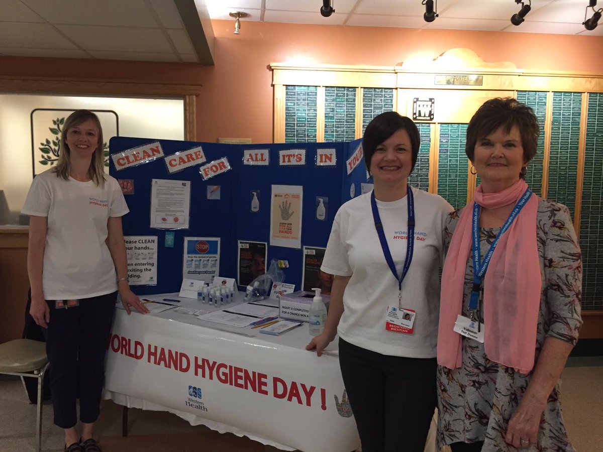 JadaHarvieux's tweet photo. Western Health celebrates STOP! Clean your hands day by engaging our helpful volunteers to spread the word that’s it’s ok to ask your health care provider if they’ve cleaned their hands! #WorldHandHygieneDay #InfectionPrevention #HealthForAll  @Patient_Safety @WesternHealthNL https://t.co/YFSaMpbPRg