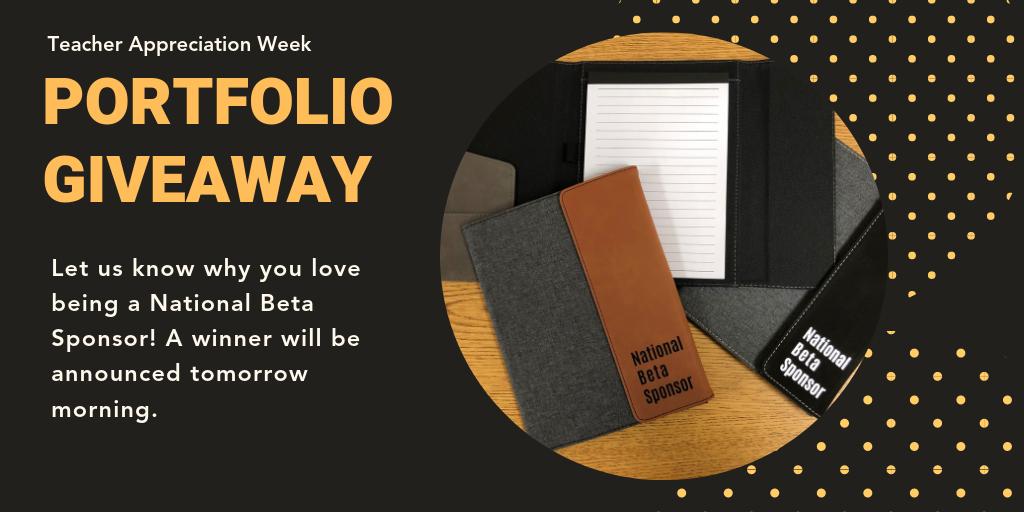 Happy Teacher Appreciation Week! Want to win a National Beta Sponsor padfolio? Simply reply to this tweet and let us know why you love being a National Beta Sponsor. We’ll announce the winner tomorrow morning!