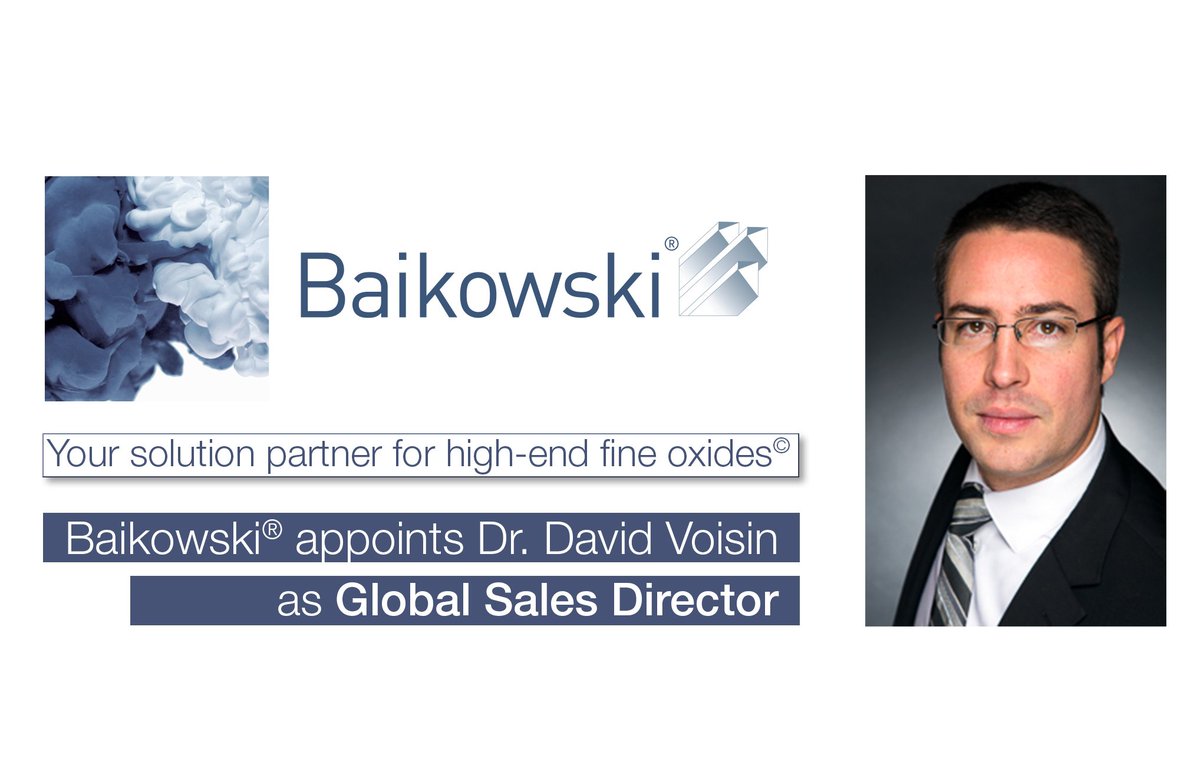 We are pleased to announce that Dr. David Voisin joined Baikowski® as Global Sales Director. “It is a wonderful opportunity to join a leading specialty chemical company producing high purity #alumina and special oxides for high-end technical applications.” baikowski.com/news