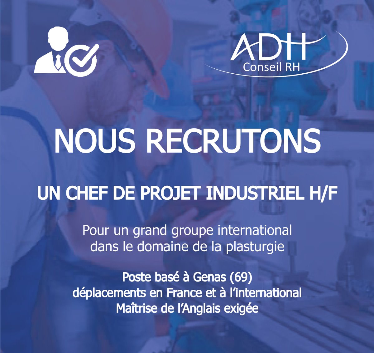 ⚠#EMPLOI #RECRUTEMENT #ANNONCE ⚠
Nous sommes à la recherche d'un Chef de projet industriel dans le domaine de la plasturgie🏭
Vous avez de l'expérience, maîtrisez l’anglais et pouvez gérer des projets à l’international pour nos clients ?🎯Postulez !
 ➡ adh.fr/jobs/job/F583-…