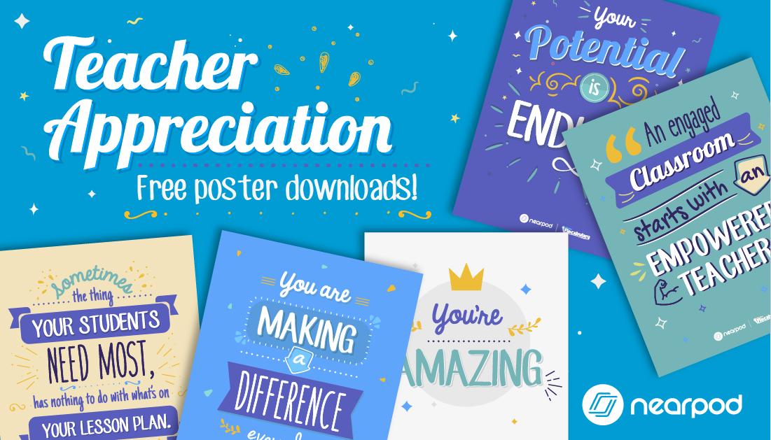 Happy #TeacherAppreciationWeek! Nearpod &amp; <a href="/Flocabulary/">Flocabulary</a> are bringing some positivity today with FREE inspirational posters! 🎉

💜💙 Download here: bit.ly/2VKmvhw 💙💜

We're adding goodies each day on the Nearpod Blog. You don't want to miss out! #TeacherAppreciation