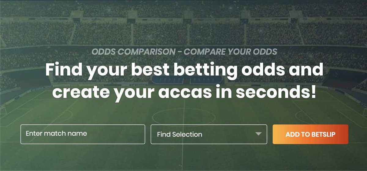 NEW and FASTEST way to compare football odds and accumulators.

The best Odds Comparison tool on the web.

Use it for FREE here -> compareyourodds.com