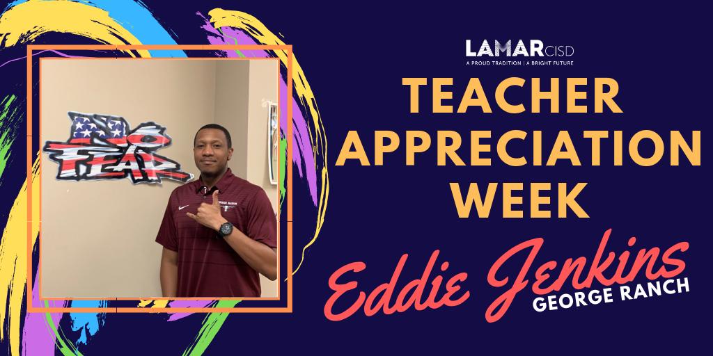 Lamar CISD (@lamarcisd) on Twitter photo Coach Jenkins believes in cultivating an atmosphere of hard work and perseverance in his classroom. If he could leave his students with one piece of advice, he would want them to remember that everything that is earned requires sacrifice. #BeTheOneLCISD #TeacherAppreciationWeek Coach Jenkins believes in cultivating an atmosphere of hard work and perseverance in his classroom. If he could leave his students with one piece of advice, he would want them to remember that everything that is earned requires sacrifice. #BeTheOneLCISD #TeacherAppreciationWeek