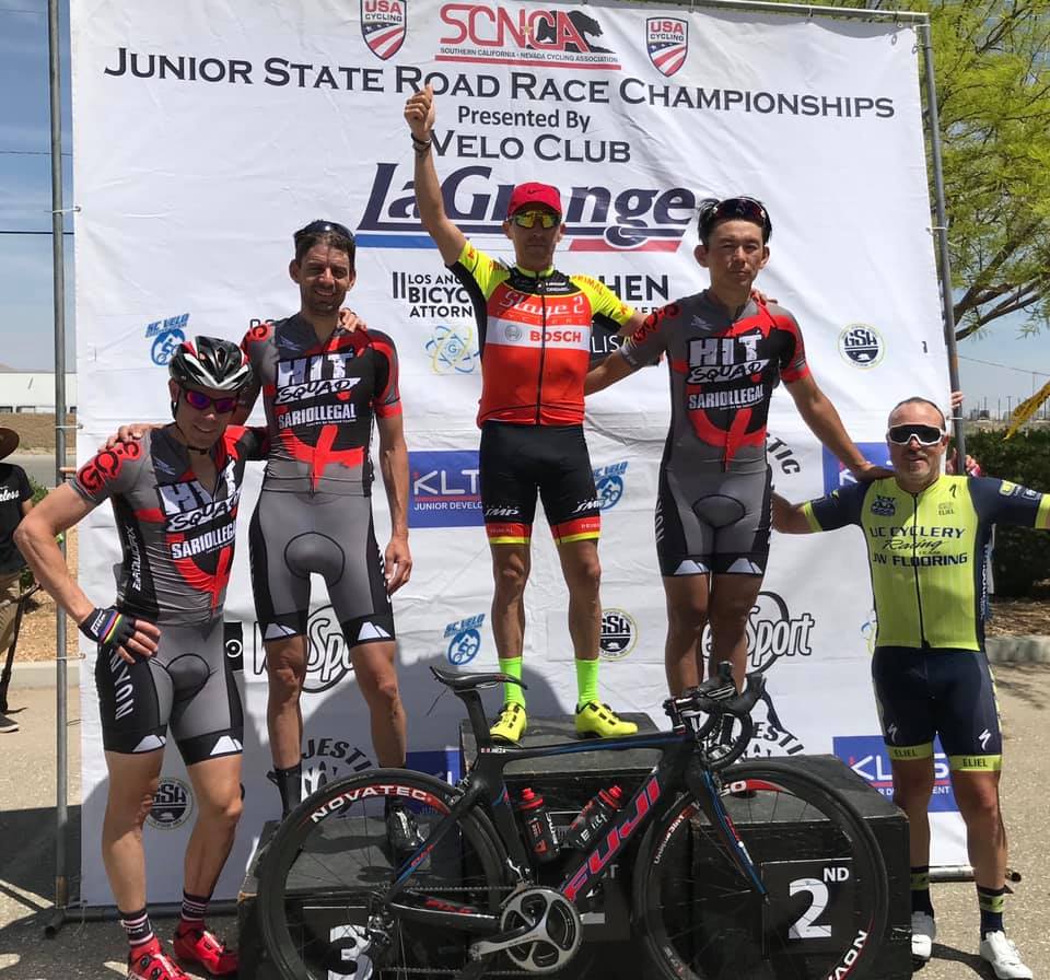 S2Ccycling's tweet photo. Ruben 'Amazing' Meza wins #Victorville 45+ #RoadRace and S2C fills out the podium across 45 and 55 races!

#stage2cyclery @BoschToolsNA @PrimalWear @selle_smp @albabici @NovatecUSA @limar_helmets @PioneerUSA @KendaTire #bicycle #cycling @usacycling @SCNCAnews #VeloClubLaGrange https://t.co/HU7dqTHfMR