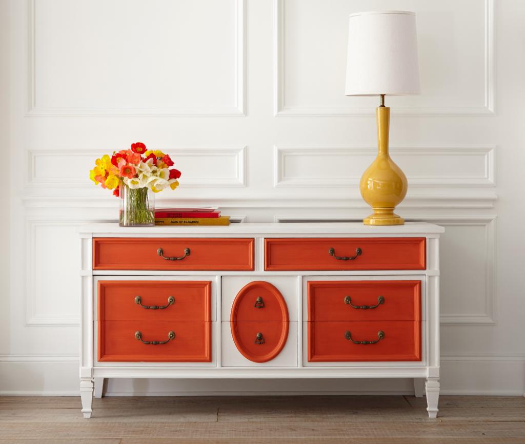 Make your entryway pop with BEHR® Chalk Decorative Paint and Wax. Try a #vintage piece featuring a new coat of Tin White BCP08 and Carousel Red BCP04. spr.ly/6019E93p7