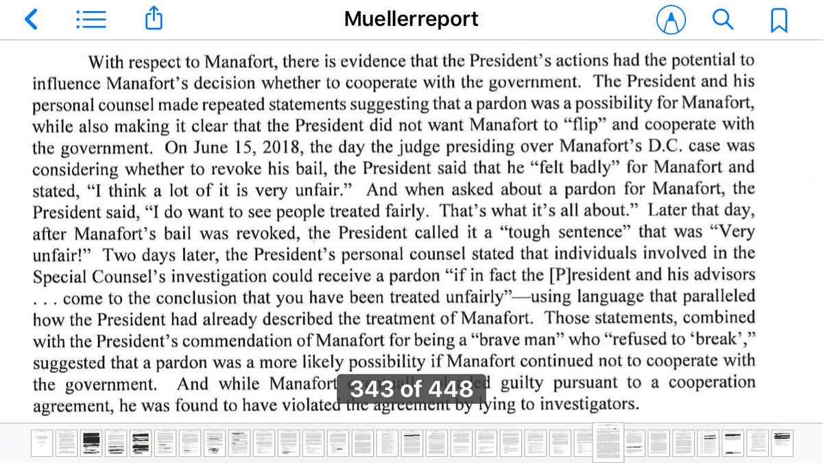 77. Thuggy Trump & Manafort:* Manafort assured the president* will “take care” of him* Trump privately bad mouths Manafort, while publicly praises him & dangles pardon* SOC concludes Trump’s words could impact jury deliberationsPerspective: Shudda never allowed Nixon pardon