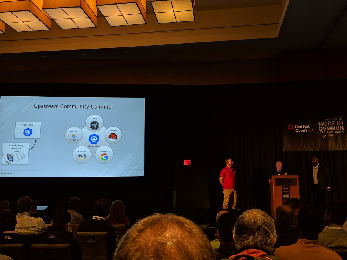 Chuckernetes's tweet photo. Very cool story on how the @NGA_GEOINT builds next gen apps on @openshift achieving continuous and rapid ATOs. #Kubernetes #RHSummit @openshiftcommon https://t.co/9jOQ7Ow537