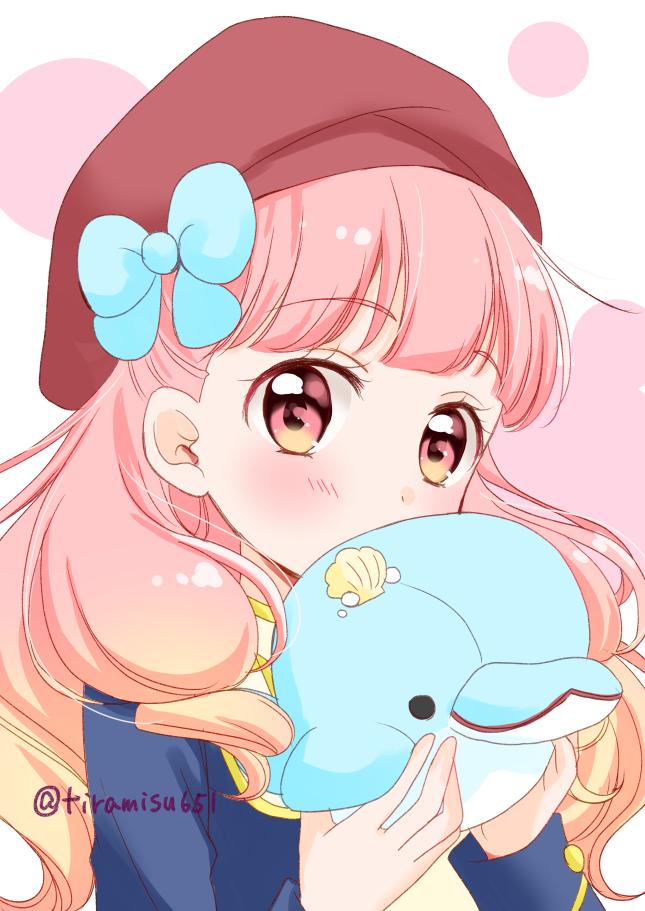 1girl hat pink hair solo bow looking at viewer blush  illustration images