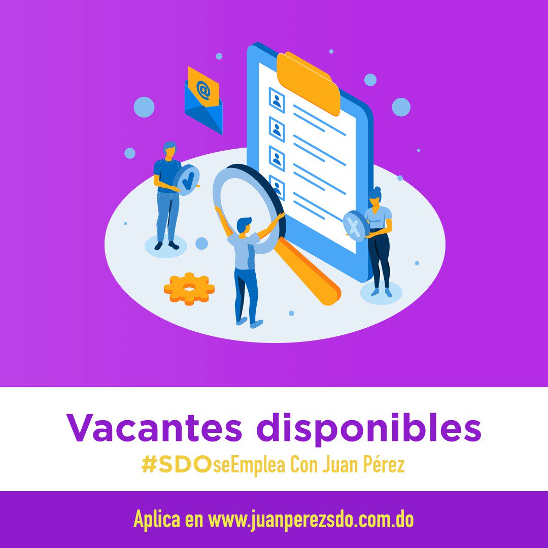 JuanPerezSDO's tweet photo. ¡Bienvenido lunes! Y con el las nuevas oportunidades que tienes de aplicar a estas vacantes disponibles con el programa #SDOseEmplea con #JuanPérez. ¡Ingresa ya! #JuanPérezSDO #SantoDomingoOeste https://t.co/Nj1LAAixZG