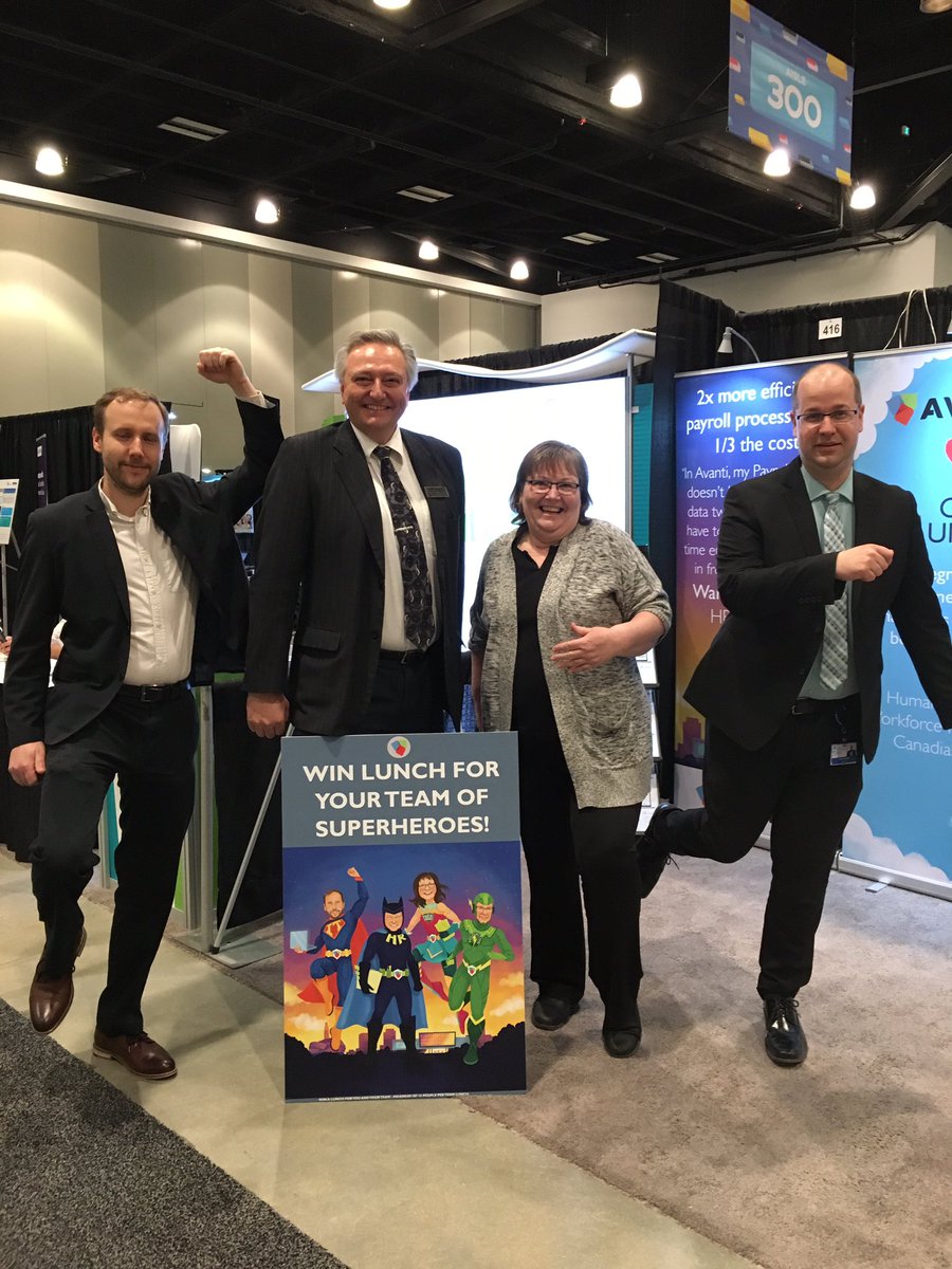 AvantiHCM's tweet photo. It’s always fun when we get to meet our superhero clients IRL! Want to learn this team’s secret to people management success? Stop by the booth and grab a copy of our superhero books! #Impact2019 https://t.co/49csIUqcds