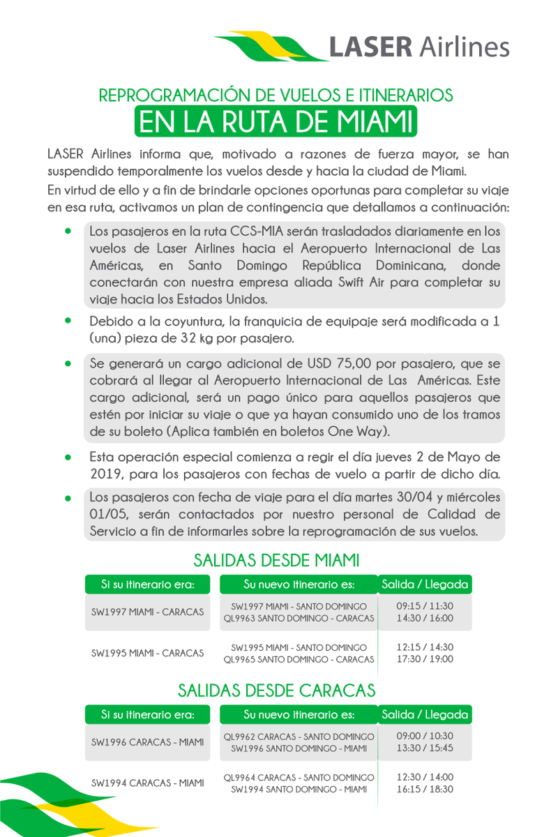 TECNOTOURSCARGO's tweet photo. Reprogramación de vuelos e Itinerario en la ruta de Miami - Mayo 2019

Atención a los Cambios realizados, para una mejor experiencia llame a Tecnotours, 813-944-4915 https://t.co/1PvaCF6xCv