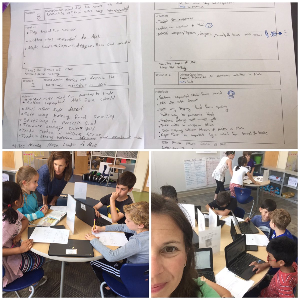 abgerman's tweet photo. Love to see 3rd gr using #NFTFs to analyze #essentialquestions about #Mali using a variety of print &amp; digital resources in stations! Love the warm up reflection that @MrsMorin3 had students do to get their minds ready to be even more productive! @BrickellAcademy @realmscamper https://t.co/eruUlvf7VY