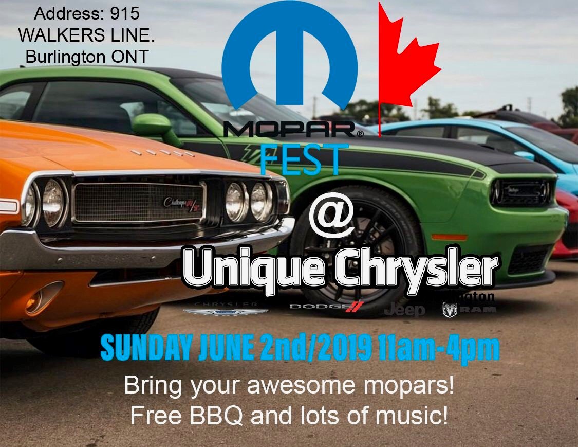 UniqueChrysler's tweet photo. #MoparFest Save The Date! 
Bring Your Awesome Mopars! Sunday June 2nd/2019 11:00am - 4:00pm

Call Us For More Details: 1 888-904-1491 https://t.co/YAOetrXsMf