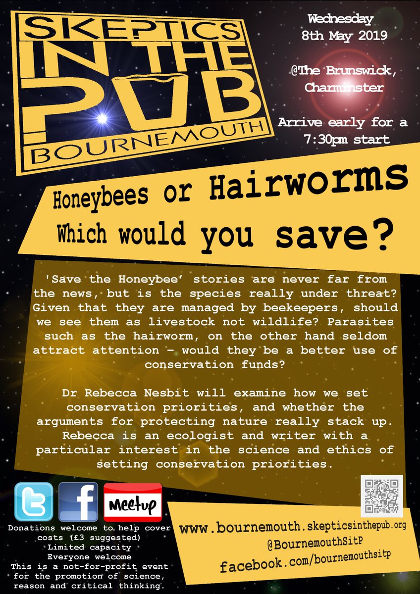 BournemouthSitP's tweet photo. 'Honeybees or Hairworms – which would you save?' with Dr Rebecca Nesbit

Wed 8 May, 7.30pm

All welcome
#SitP #Bournemouth
https://t.co/uY11xDpsg4 https://t.co/zQrgdZdvHD