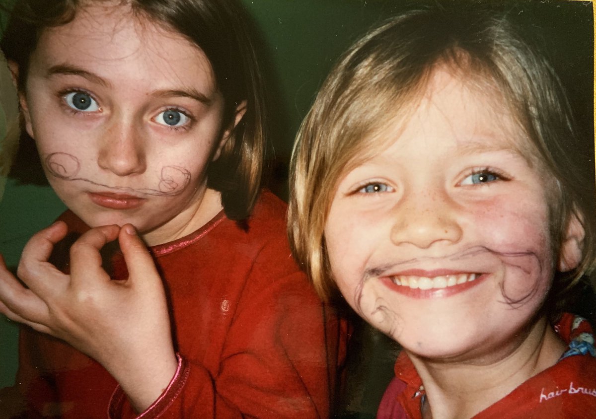 MillyMStrachan's tweet photo. After finding this gem of my sister and I after weโd been caught playing with marker pens I think itโs safe to say I was destined to end up working for GoCompare๐จ๐ป #throwback #GioCompario https://t.co/pyg6n6JP5Z