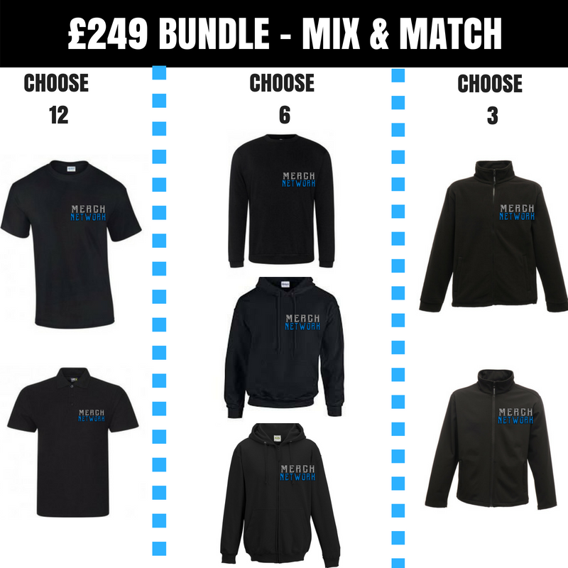 merchnetworkuk's tweet photo. £249+VAT workwear bundle with embroidered logo to all items
12 x  t-shirts or polo shirts
6 x hoodies, sweatshirts or zip hoodies
3 x softshell jackets or fleeces
Mix and match sizes and colours to suit your needs.
Order here - https://t.co/wXbCbMYLZJ
Or Call - 01254 367165 https://t.co/BcHGzXgFe8