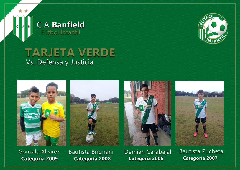 Cab_Infantiles's tweet photo. Ayer, en los encuentros de Fútbol Infantil ante #DefensayJusticia , el árbitro les otorgó a estos jugadores de #Banfield la tarjeta verde, como símbolo de su buen comportamiento dentro del campo de juego y de su caballerosidad deportiva.

#BanfieldInfantiles 🇳🇬️
#AFA  ⚽ https://t.co/wdinQv11tM
