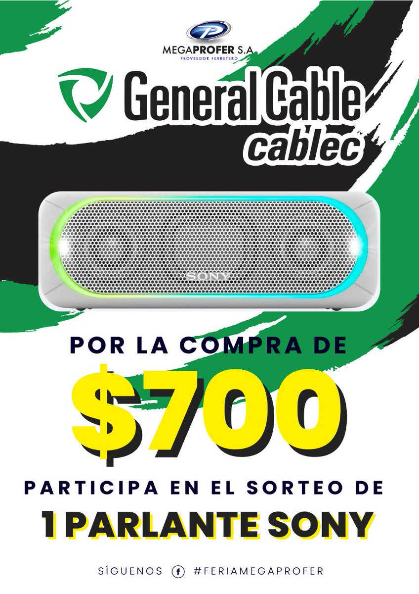 megaprofer's tweet photo. Por todas tus compras superiores a 700 USD en CABLEC, participas en el sorteo de un parlante SONY. #feriamegaprofer https://t.co/jzMHRKH2Ft