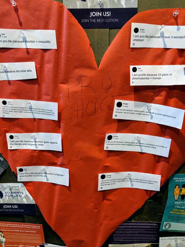 SFLMorrisMN's tweet photo. A while ago, people of the pro-choice side thought it would be real funny to vandalize our collage. Little did they know, we are the true group for choice just not for abortion.  #ProlifeIsProwoman #resistinfanticide https://t.co/dy9M67gmpC