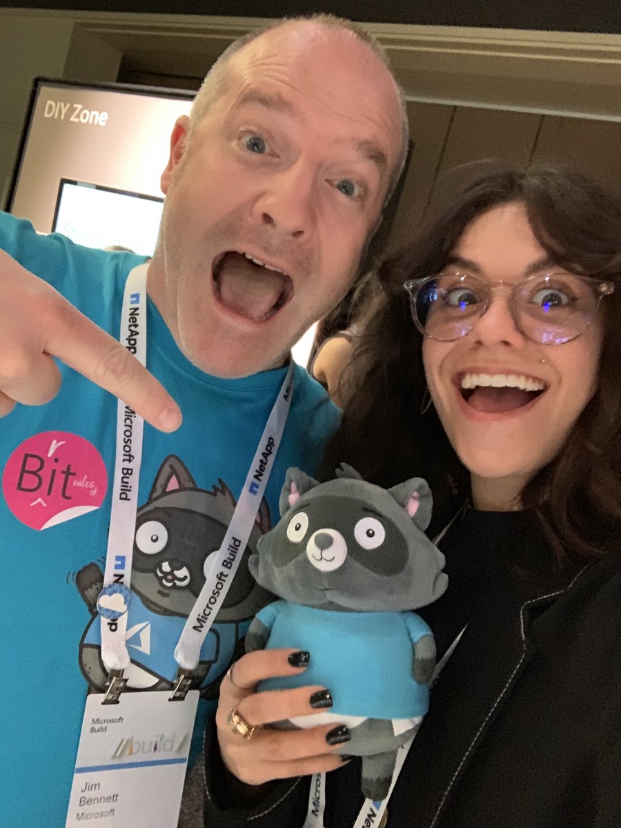 JaymeSingleton1's tweet photo. Clearly VERY excited to meet the elusive Bit, in-person with @jimbobbennett, all the way from the #UK! #BitAtBuild https://t.co/i7D6wVwaJC