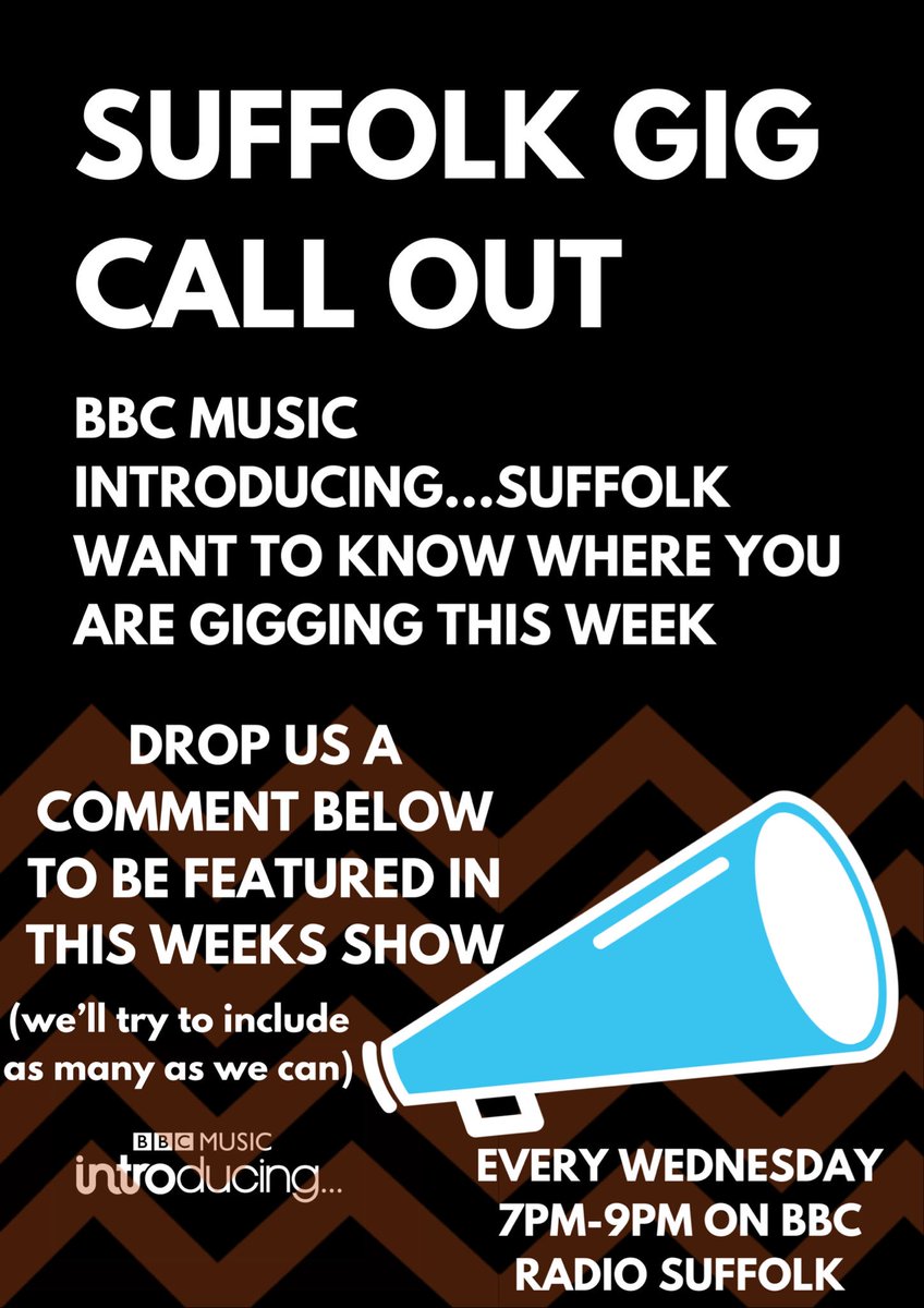‼️Suffolk Musicians‼️
We’d love to know where you are gigging THIS WEEK. 
Let us know in the comments from dates between 6th and the 12th of May and we’ll try to shout you out on air in this week’s programme 
7pm-9pm on BBC Radio Suffolk 🎤🎸