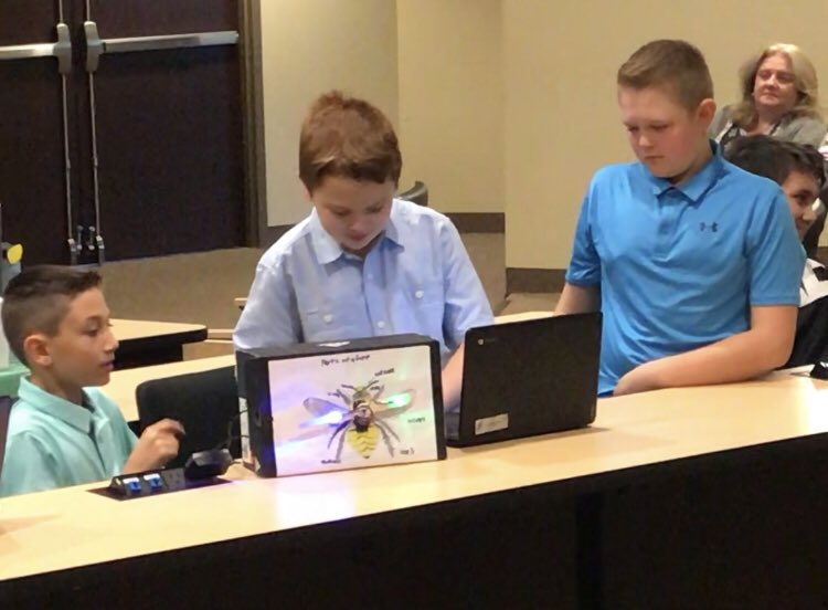 CISCMSD's tweet photo. Some CIS 5th Graders presented their Hummingbird Robotics environment projects at Range Resources today-students did a great job &amp; also got feedback from the folks at RR! @birdbraintech @InnovationCMSD  @laurenkostley @susielavallee @MissDeBiasio @bethanyschrag #makeadifference https://t.co/hXeZmDC630