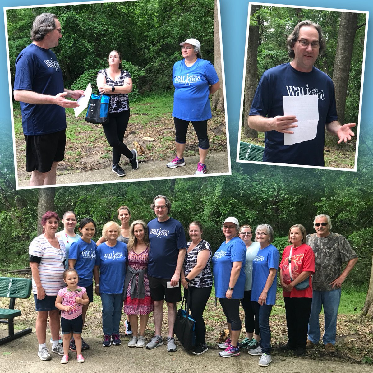 smithcomed's tweet photo. The rain held off long enough for #walkwithadoc - Dr. Evans Smith of UT Health East Texas Emergency Services and Wound Healing Center talked about “Dealing with a Deadly Diagnosis” at our last #wwad presentation on May 2nd. Thank you for that informative talk! @UTHEastTexas https://t.co/u6O7zAS81w