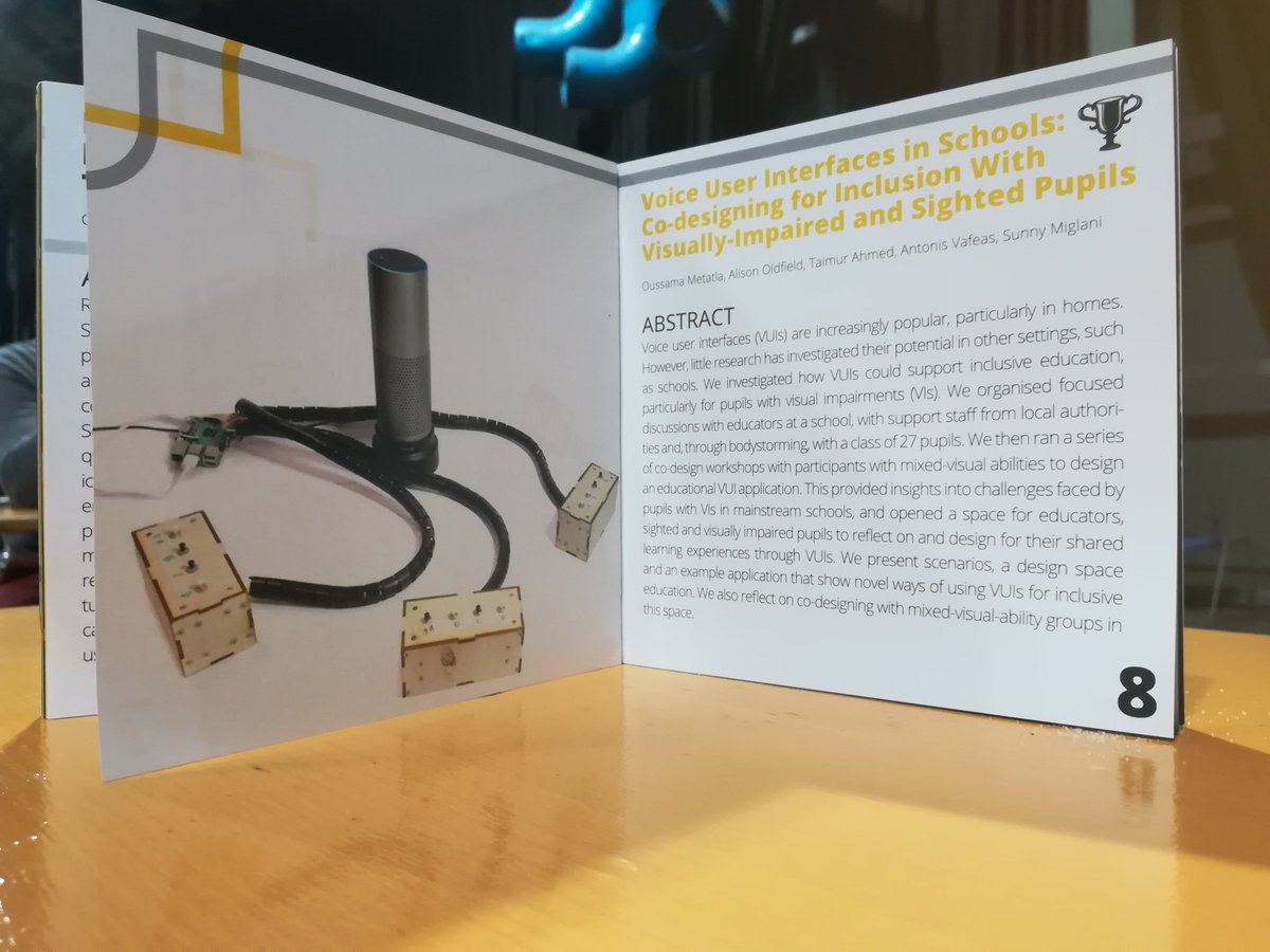 Bristol Interaction Group (@bristolig) on Twitter photo Voice User Interfaces in Schools: Co-designing for Inclusion with Visually-Impaired and Sighted Pupils
Best Paper winning work presented by BIG's <a href="/ousmet/">Oussama Metatla</a>
Today at #chi2019 11-12:20 Gala Voice User Interfaces in Schools: Co-designing for Inclusion with Visually-Impaired and Sighted Pupils
Best Paper winning work presented by BIG's <a href="/ousmet/">Oussama Metatla</a>
Today at #chi2019 11-12:20 Gala