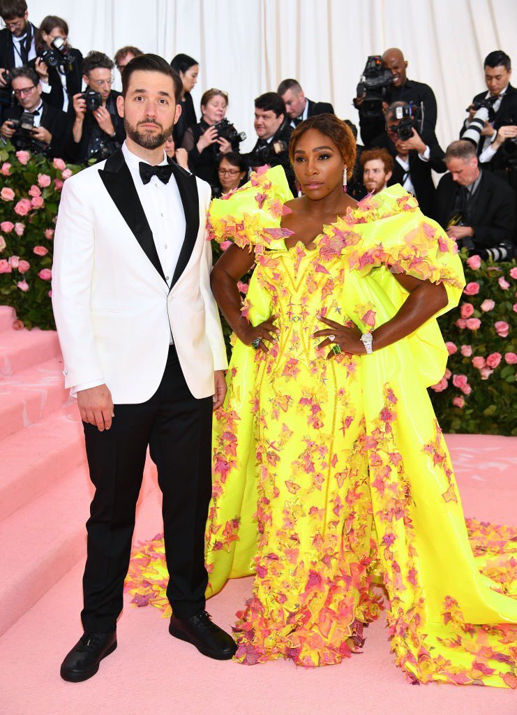 Atoms's tweet image. 1 of 1 leather Atoms for @alexisohanian with the GOAT @serenawilliams. #MetGala2019