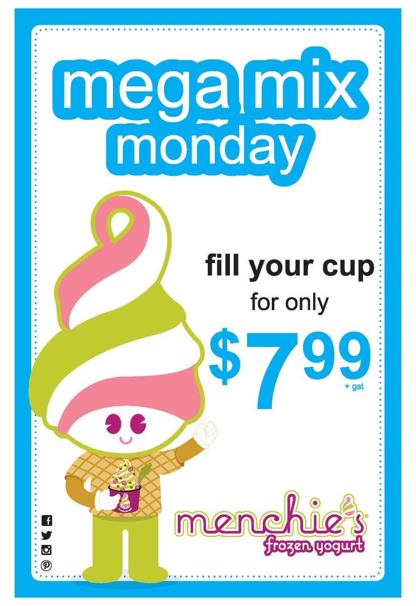 <a href="/MenchiesRDSouth/">Menchie's Red Deer S</a> is OPEN FOR BUSINESS! Just in time for #MegaMixMonday! Come in tonight and fill a 16oz cup for $7.99!