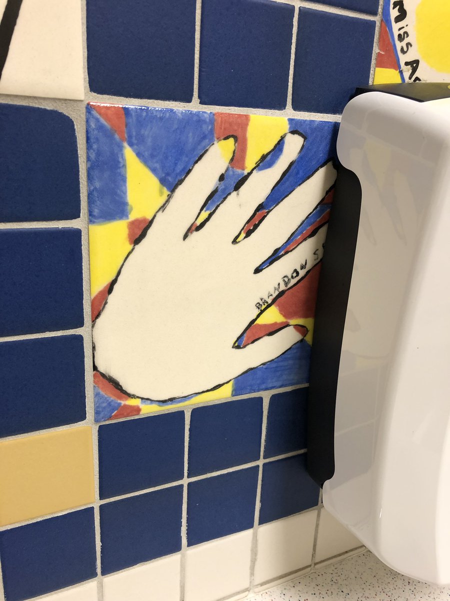 bkseay's tweet photo. I went to my old elementary school and completely forgot that they had us make hand prints in 5th grade for the remodel the next year. Took some time but I found it. 😀 https://t.co/lDG3TGdSlT