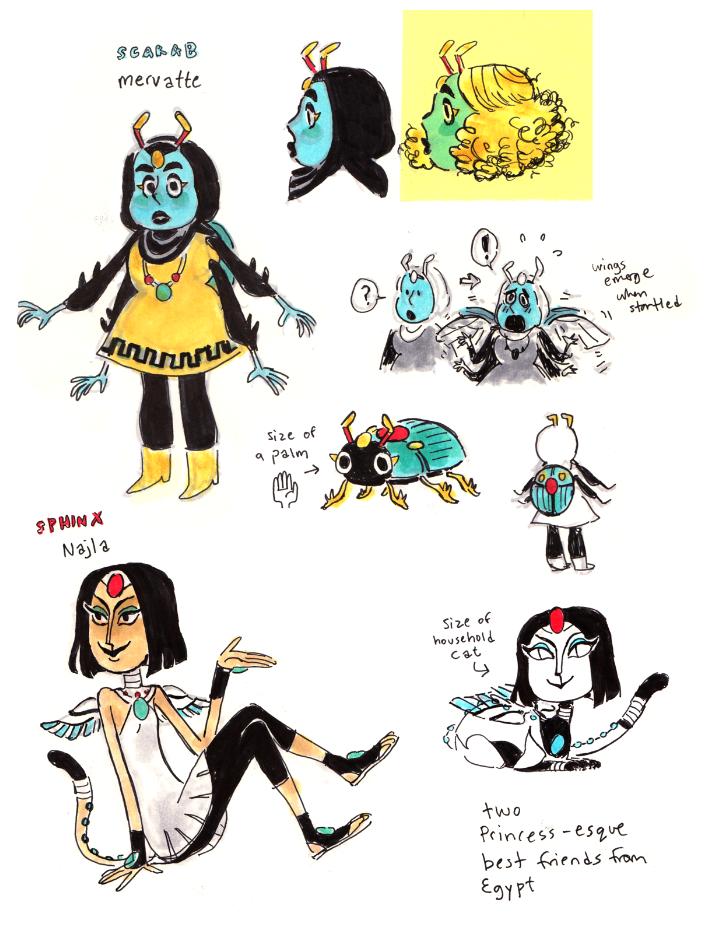 From wayyyyyyyy way back when I used to actually draw on paper sometimes. Najla & Mervatte; Sphinx & Scarab 