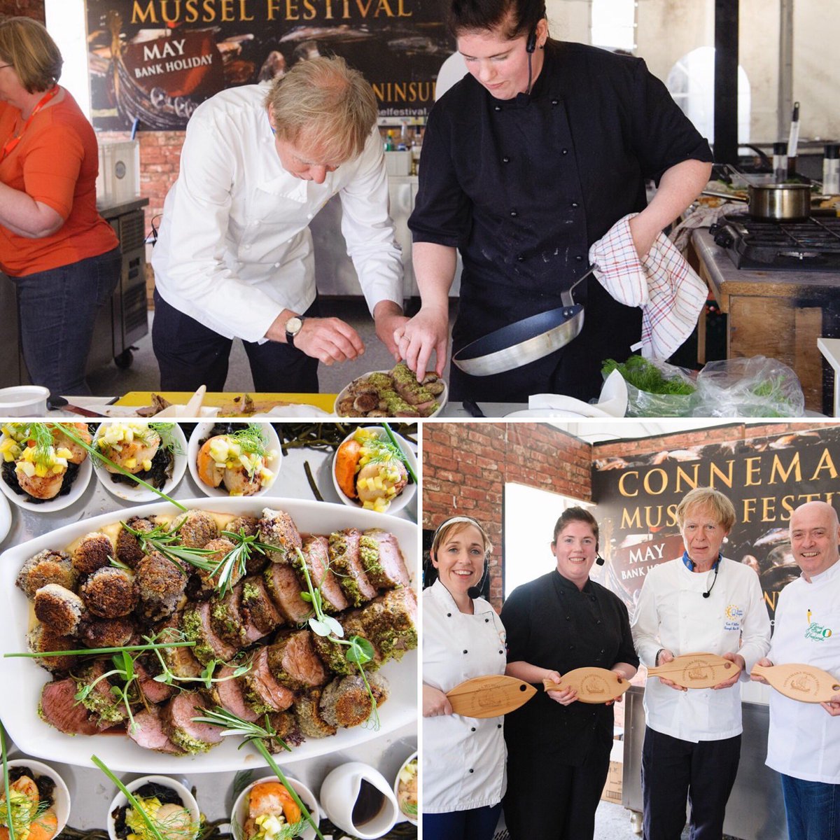 renvylehse's tweet photo. The chefs from @renvylehse #timosullivan and #Catrionawalsh demonstrating their own take on their Connemara #surfandturf @connemaramussel over the weekend #foodfestival #renvyle #musselfestival #connemara https://t.co/CVQt73nD77