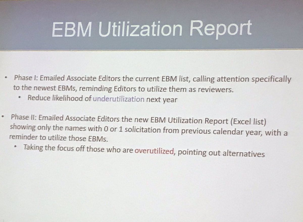 kwfco's tweet photo. ASCO’s Christine Adams explained how providing a simple ”Editorial Board Member Utilization Report” to their editors spurred them to invite underutilized reviewers at a much higher rate  #CSE2019 https://t.co/btLpQHfIbF