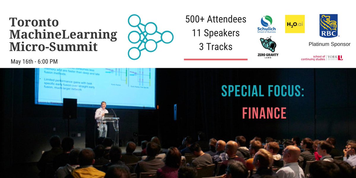 Toronto Machine Learning Society (TMLS) (@tmls_to) on Twitter photo Join us May 16th for #TMLS event on #MachineLearning in #Finance. 500 spots Reserve now: bit.ly/TMLS-May
Great lineup of speakers from <a href="/h2oai/">H2O.ai</a>, <a href="/Harvard/">Harvard University</a>, <a href="/BMO/">BMO</a>, <a href="/RBC/">RBC</a> <a href="/nationalbank/">National Bank</a>, <a href="/CTOboost/">Gurminder</a>, <a href="/mindle_ai/">Mindle.ai</a> and more! Thank you to <a href="/rbc/">RBC</a> <a href="/zerogravitylabs/">Zero Gravity Labs</a>, <a href="/yorkuniversity/">York University</a>, <a href="/h2oai/">H2O.ai</a> Join us May 16th for #TMLS event on #MachineLearning in #Finance. 500 spots Reserve now: bit.ly/TMLS-May
Great lineup of speakers from <a href="/h2oai/">H2O.ai</a>, <a href="/Harvard/">Harvard University</a>, <a href="/BMO/">BMO</a>, <a href="/RBC/">RBC</a> <a href="/nationalbank/">National Bank</a>, <a href="/CTOboost/">Gurminder</a>, <a href="/mindle_ai/">Mindle.ai</a> and more! Thank you to <a href="/rbc/">RBC</a> <a href="/zerogravitylabs/">Zero Gravity Labs</a>, <a href="/yorkuniversity/">York University</a>, <a href="/h2oai/">H2O.ai</a>