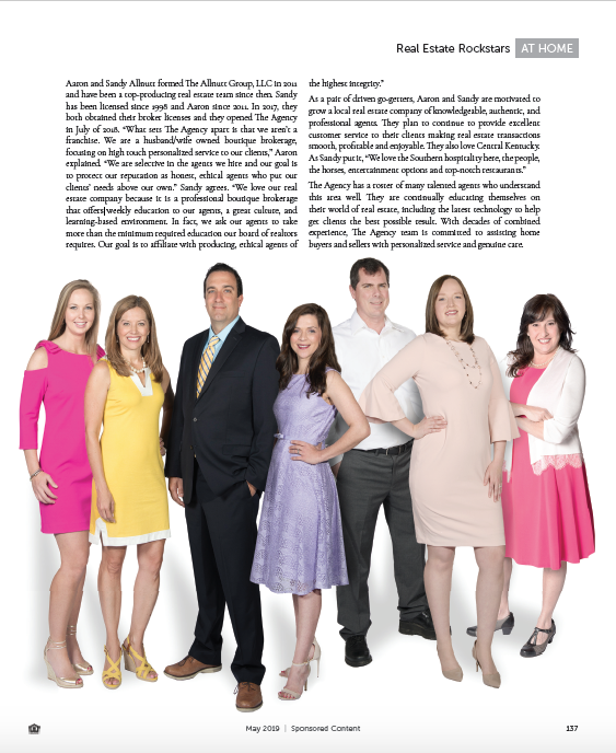 TheAgencyLex's tweet photo. The Agency was in TOPS Magazine Real Estate Rockstars! We love the connections we have in our community! As Aaron said, “We are selective in the agents we hire and our goal is to protect our reputation as honest, ethical agents who put our clients’ needs above our own.” https://t.co/gJR10RgvuC