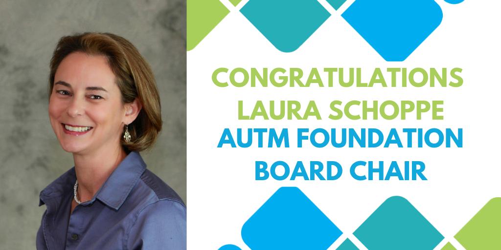 AUTMfoundation's tweet photo. The AUTM Foundation is excited to announce the election of its new Board Chair, Laura Schoppe, president of @fuentek! A big thank you to our previous chair, Chris Yochim (@easyriderstable) for all of your hard work! Learn more: https://t.co/UiWim8xqn9 https://t.co/f9Pe6Mc0DL