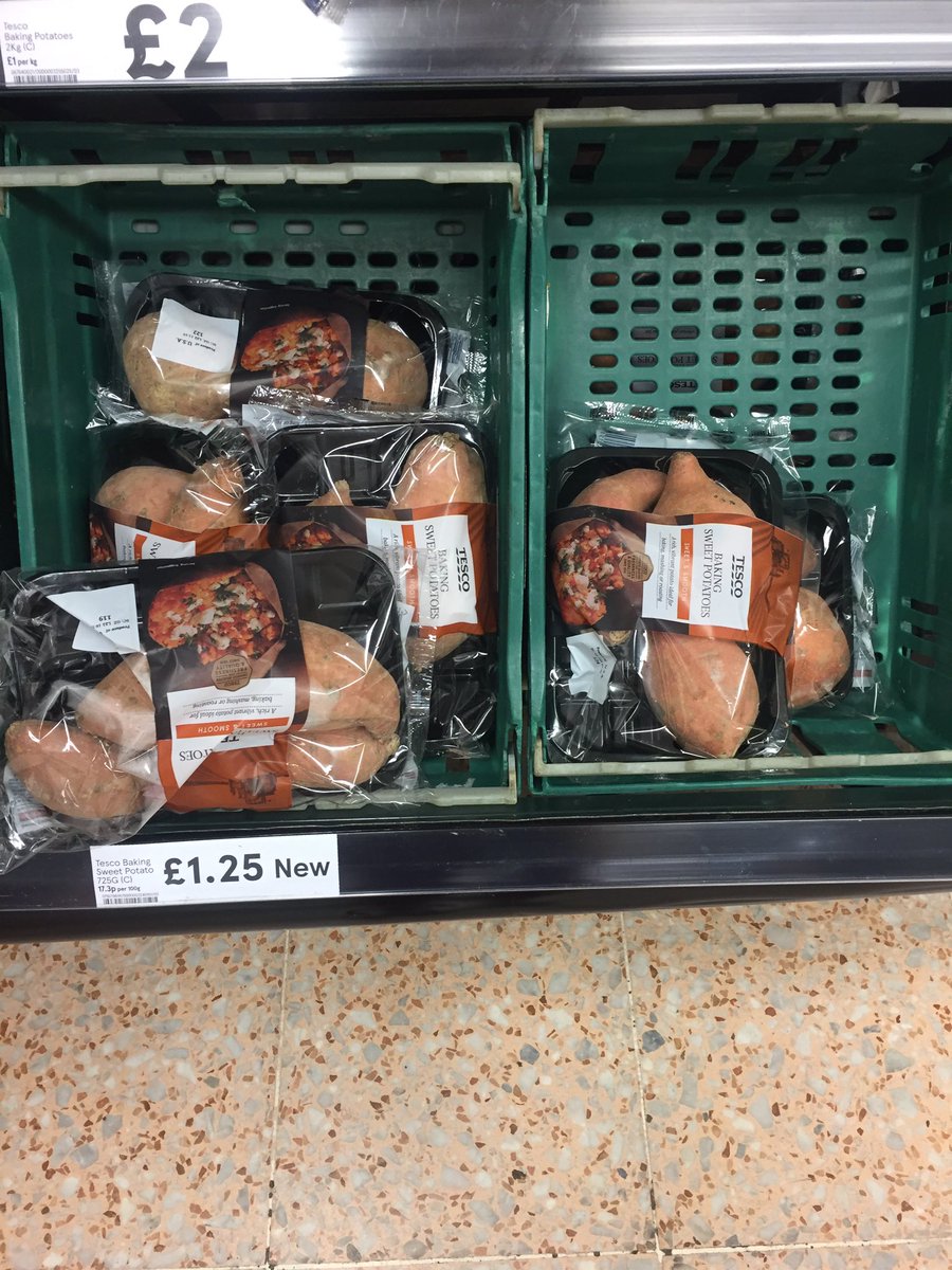 Matilda_C25's tweet photo. Excuse me @Tesco, WHYYY have you replaced your large crate of loose sweet potatoes with these ???#SOMUCHPLASTIC https://t.co/r6nD4x7u1N