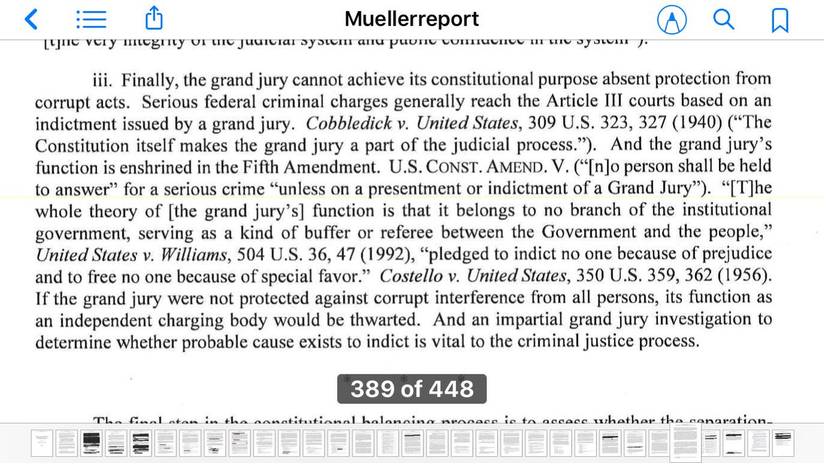 84. 388-390 are doozies: Congress has power to apply criminal law to ALL persons “including the president”Citing Cobbledick case (just wanted to type “Cobbledick” lol), grand juries are critical to justice and pres* must back offPerspective: Clearly, Barr didn’t read this bit