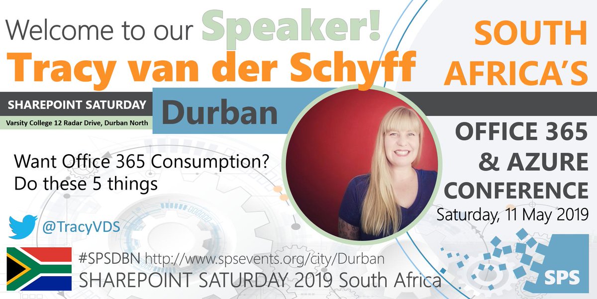 tracyvds's tweet image. So I&apos;m there too! And I&apos;m super excited to see you on Saturday, 11 May at #SPSDBN. Venue: Varsity College 12 Radar Drive, Durban North. Always happy to meet up with existing friends &amp;amp; make new ones. See you there! #Community #Ubuntu #Office365 #Azure #Microsoft #SharePoint