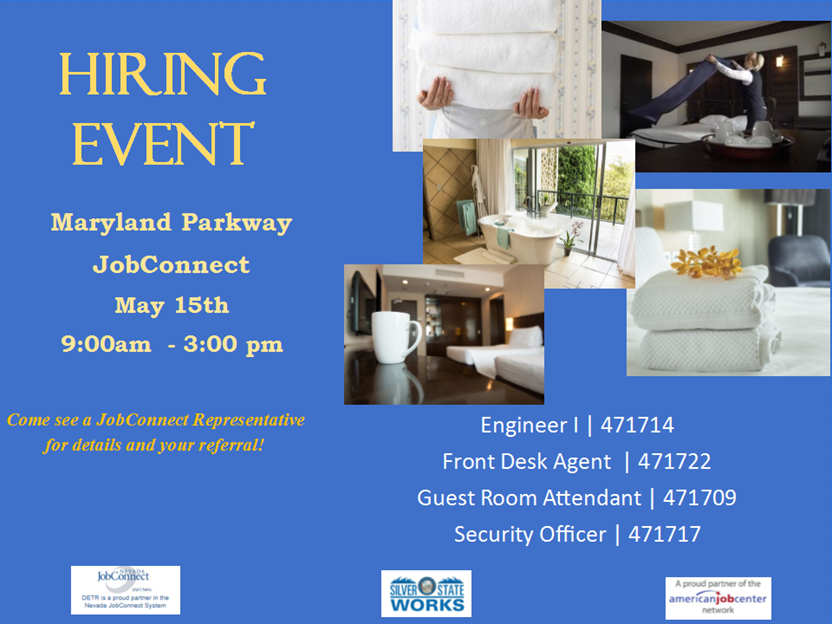 EmployNVSouth's tweet photo. Hiring event at Maryland Parkway JobConnect on 05.15.2019
#Hiring https://t.co/cHjpeiLO9z